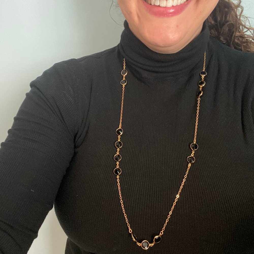 J Crew Gold Blue Crystal Necklace - Picture 2 of 13